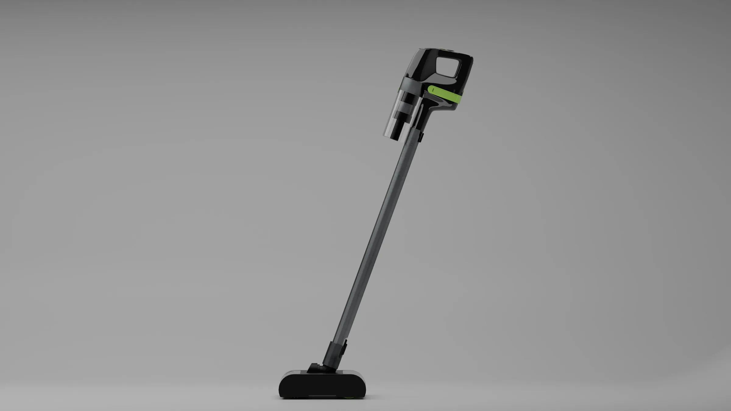 The full stick vacuum-mop standing on a grey backdrop