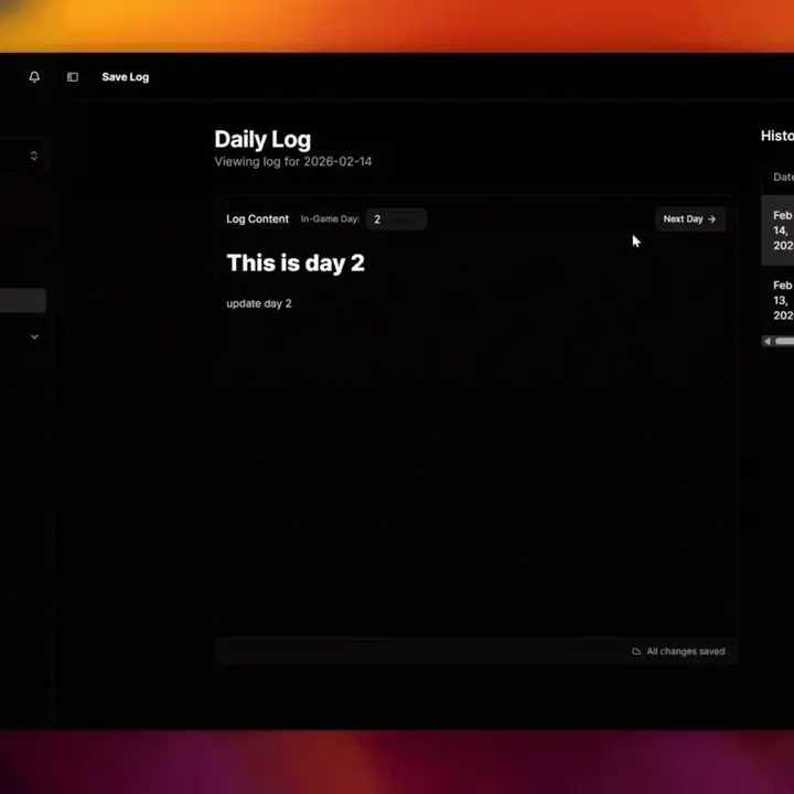 Animated walkthrough of the daily diary