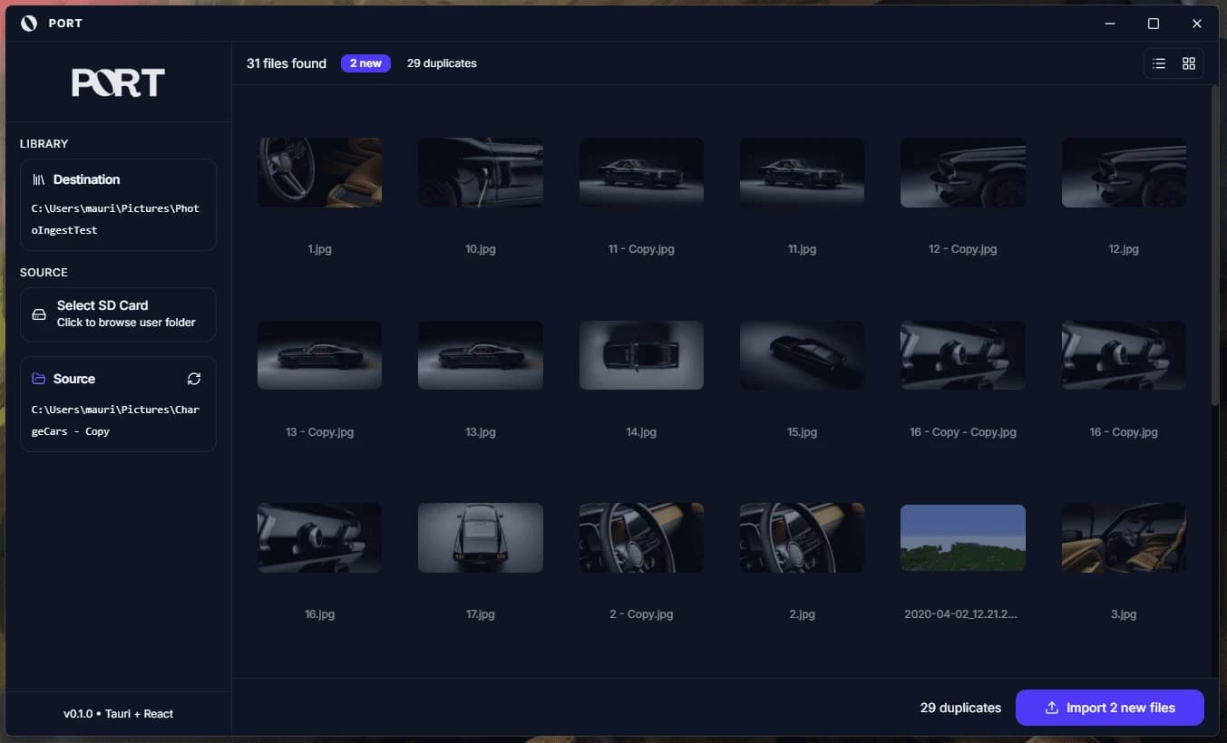 Import grid with new files highlighted